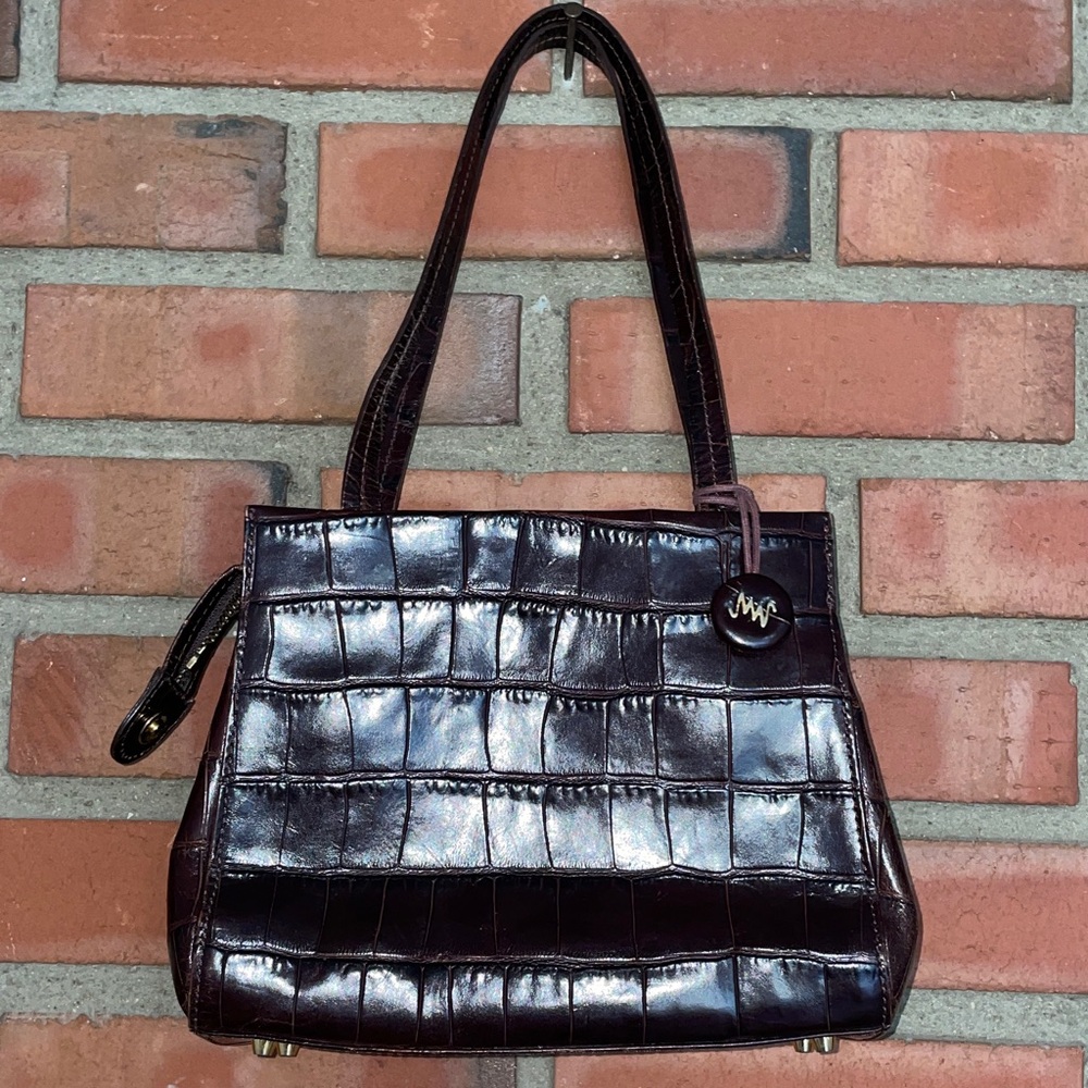 Monsac genuine brown alligator leather vintage bag toggle gold feet